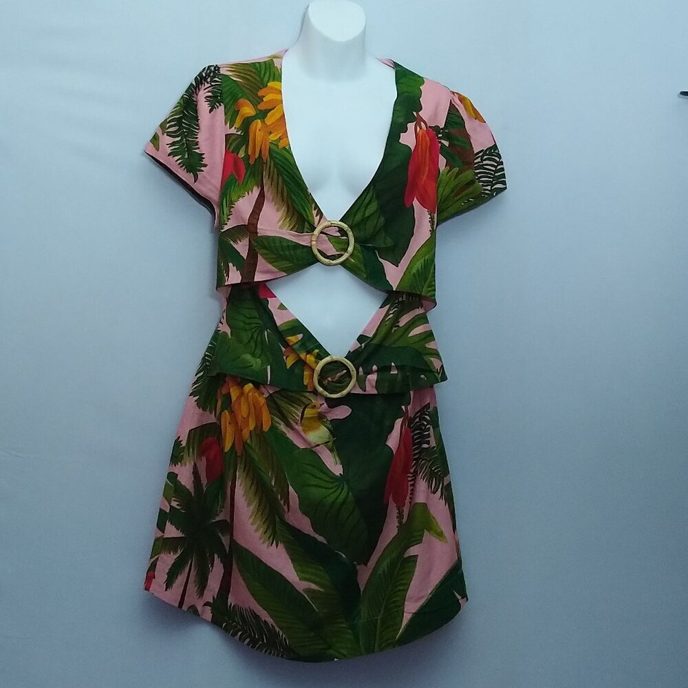 FARM Rio Tropical Print Mini Dress - Green, Pink, Yellow